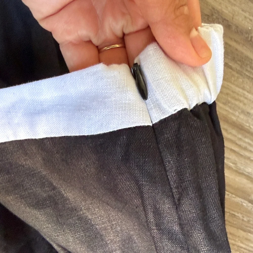 Reformation 100% Linen Black Wide Leg Pants with White Waistband Size: 6
